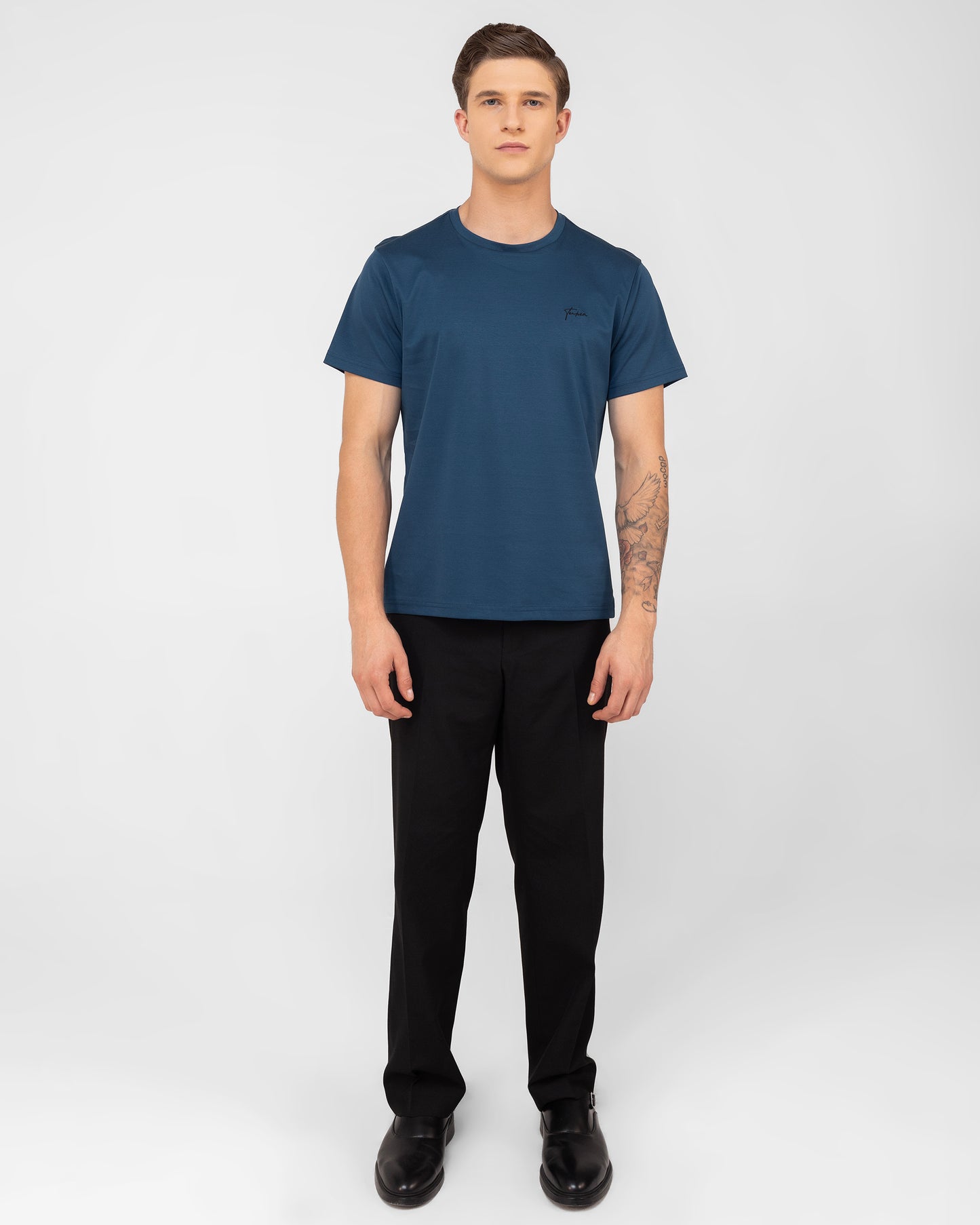 Teal Round Neck T-shirt in Mercerised Cotton Interlock