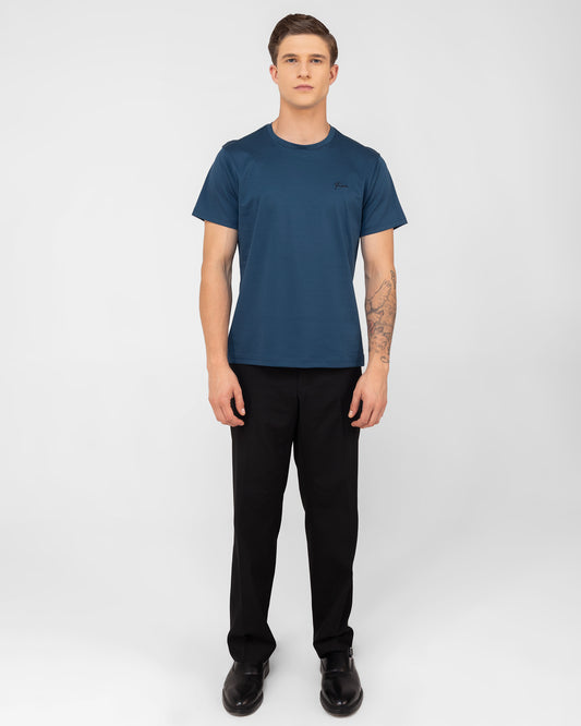 Teal Round Neck T-shirt in Mercerised Cotton Interlock