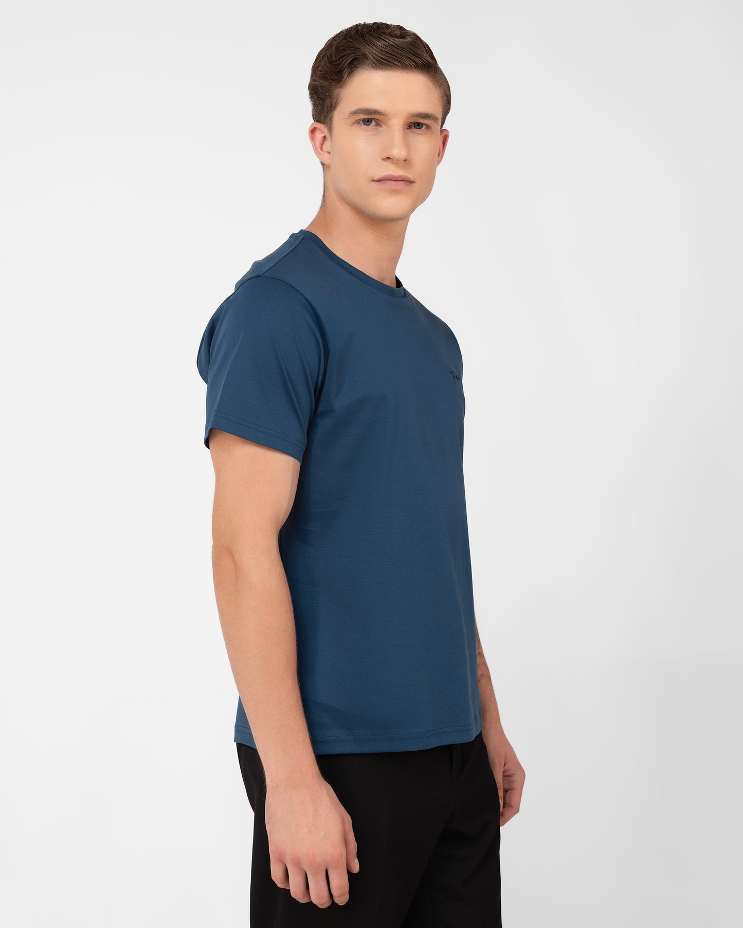 Teal Round Neck T-shirt in Mercerised Cotton Interlock
