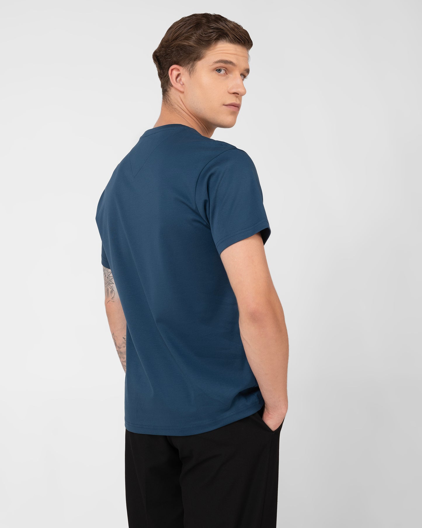 Teal Round Neck T-shirt in Mercerised Cotton Interlock