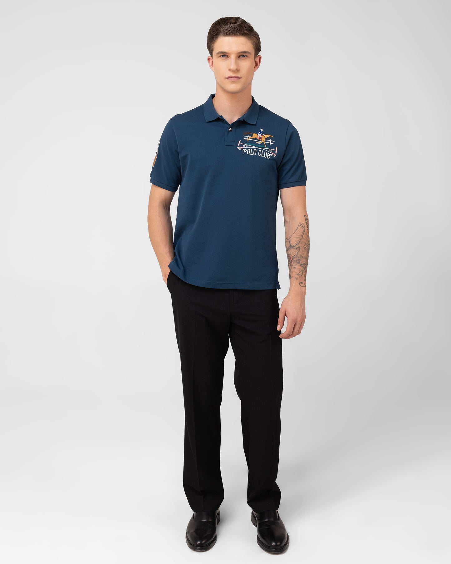 Teal Polo T-shirt Embroidered Mercerised Cotton Pique