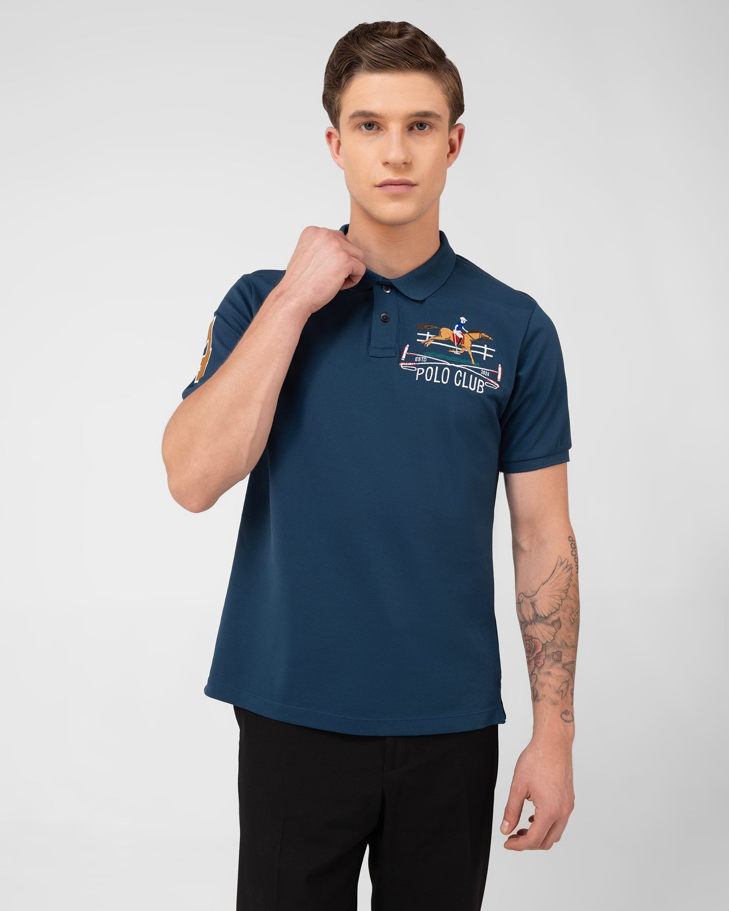 Teal Polo T-shirt Embroidered Mercerised Cotton Pique
