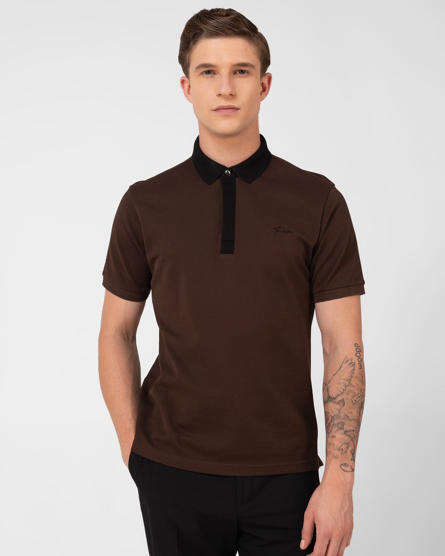 Premium Brown Pique Polo T-shirt with Smart Contrast Neck