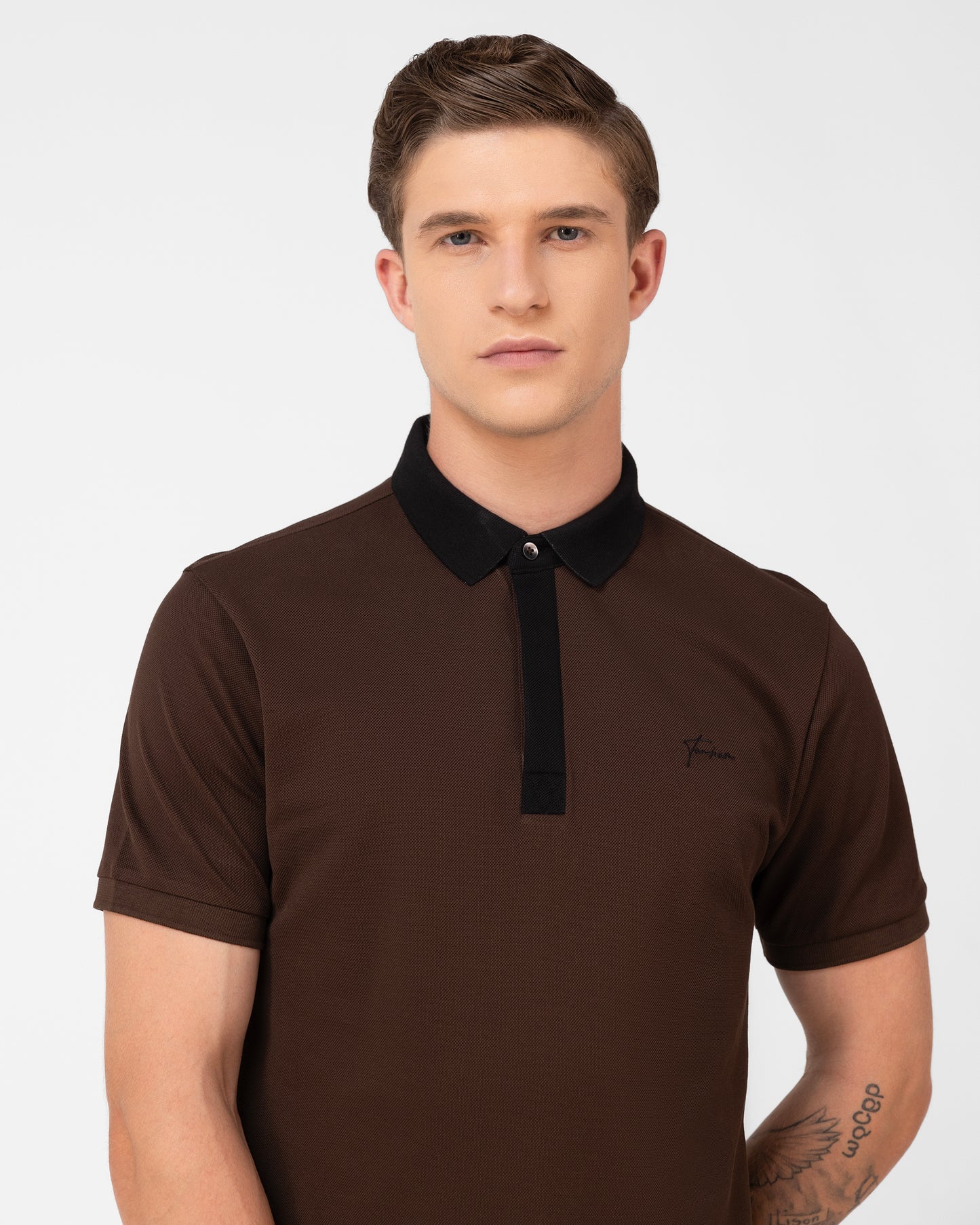 Premium Brown Pique Polo T-shirt with Smart Contrast Neck