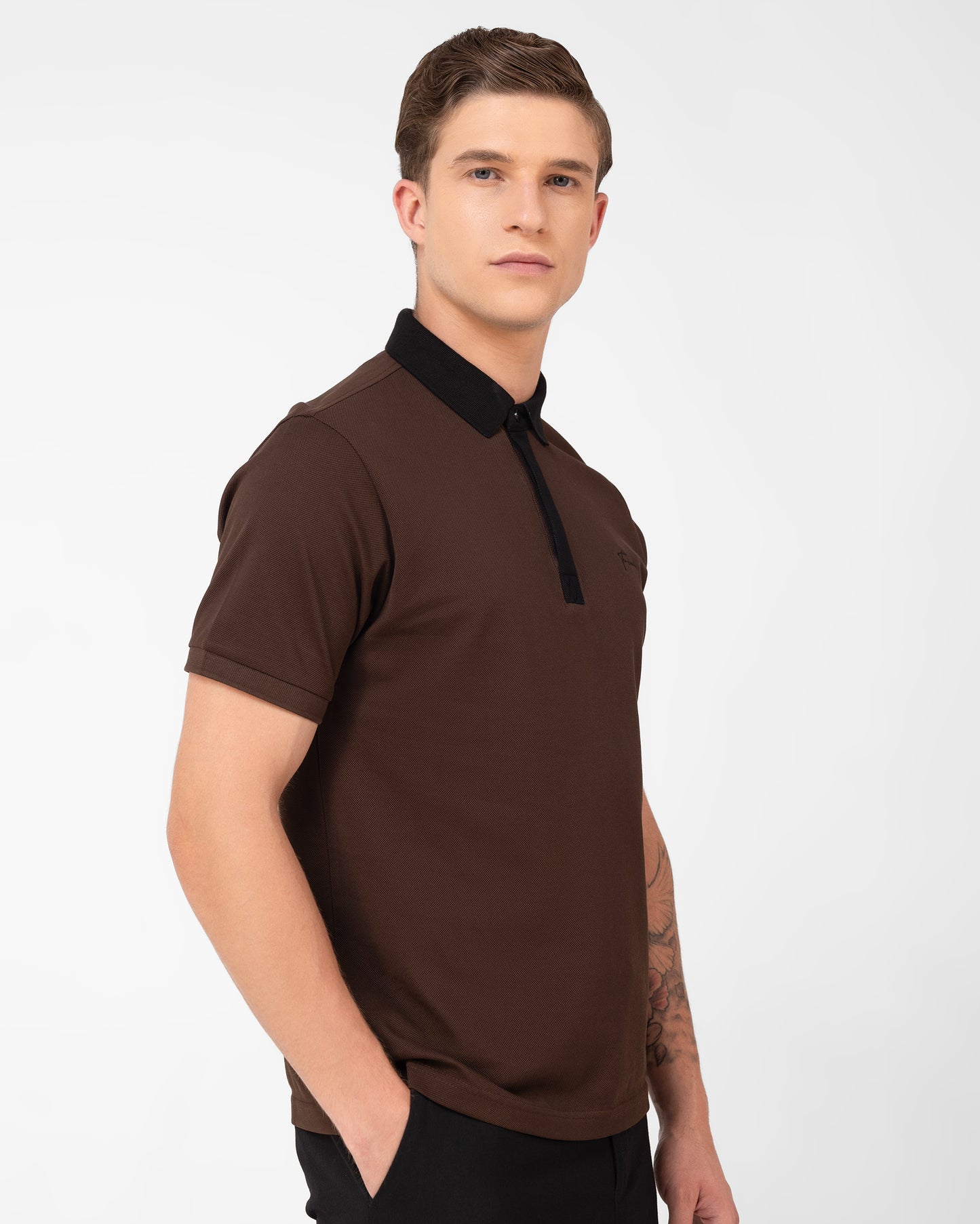 Premium Brown Pique Polo T-shirt with Smart Contrast Neck