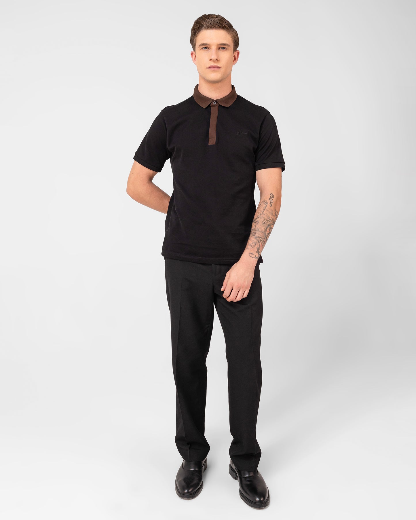 Luxury Black Pique Polo T-shirt Smart Contrast Neck