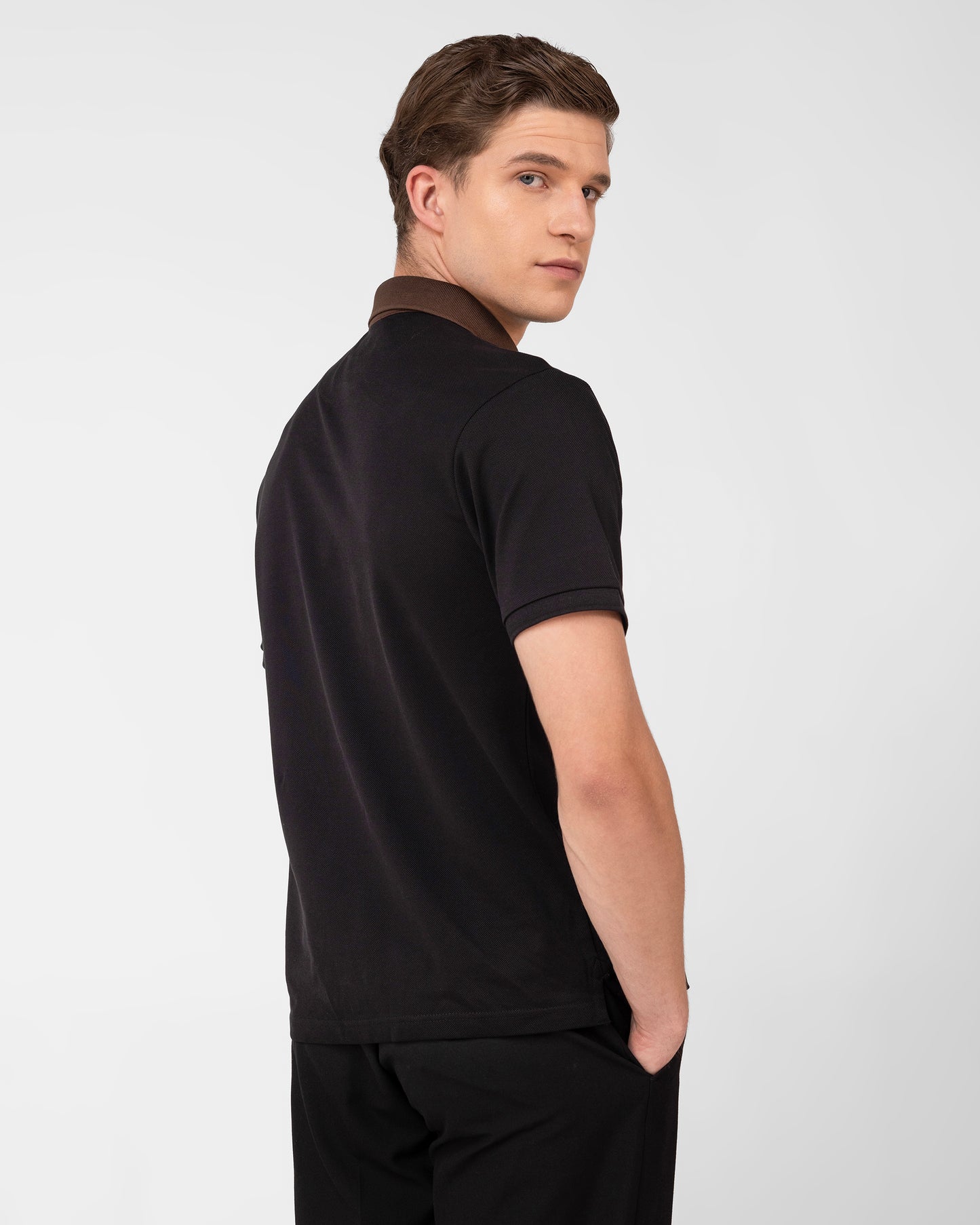 Luxury Black Pique Polo T-shirt Smart Contrast Neck