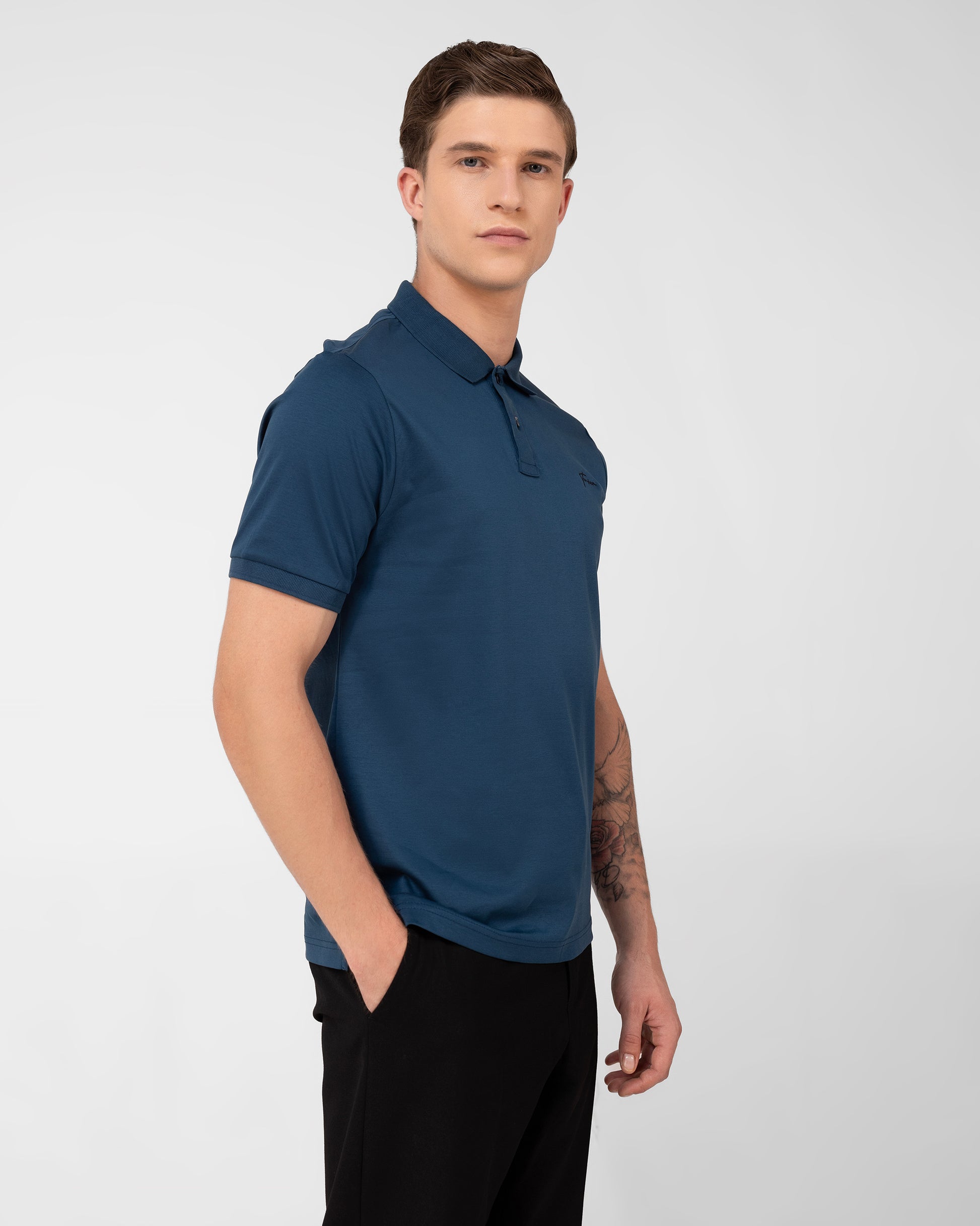 High GSM teal green mercerised cotton polo for men – TENHEM