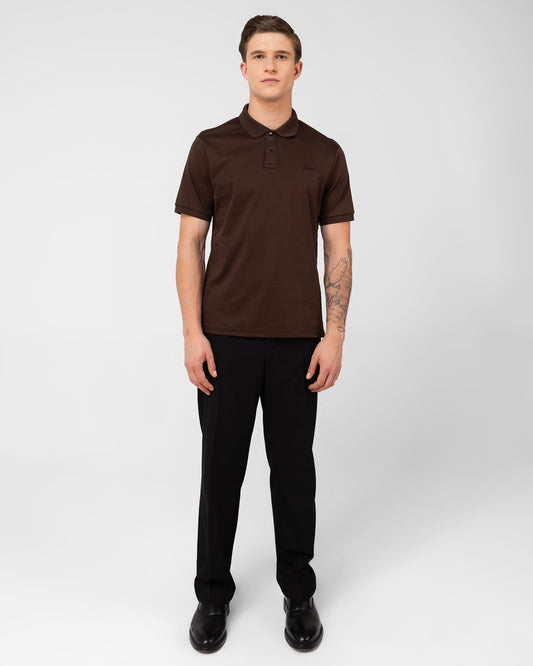 Luxury Brown Polo T-shirt with 2 Buttons in Mercerised Cotton Interlock