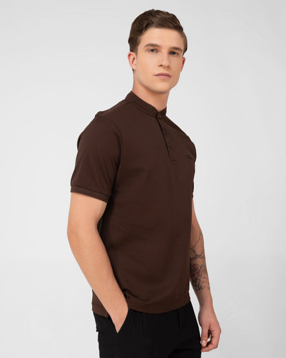 

High-quality brown polo shirt in mercerised cotton pique with timeless elegance Tenhem
