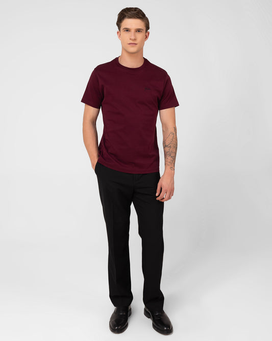 Wine Round Neck T-shirt in Mercerised Cotton Interlock