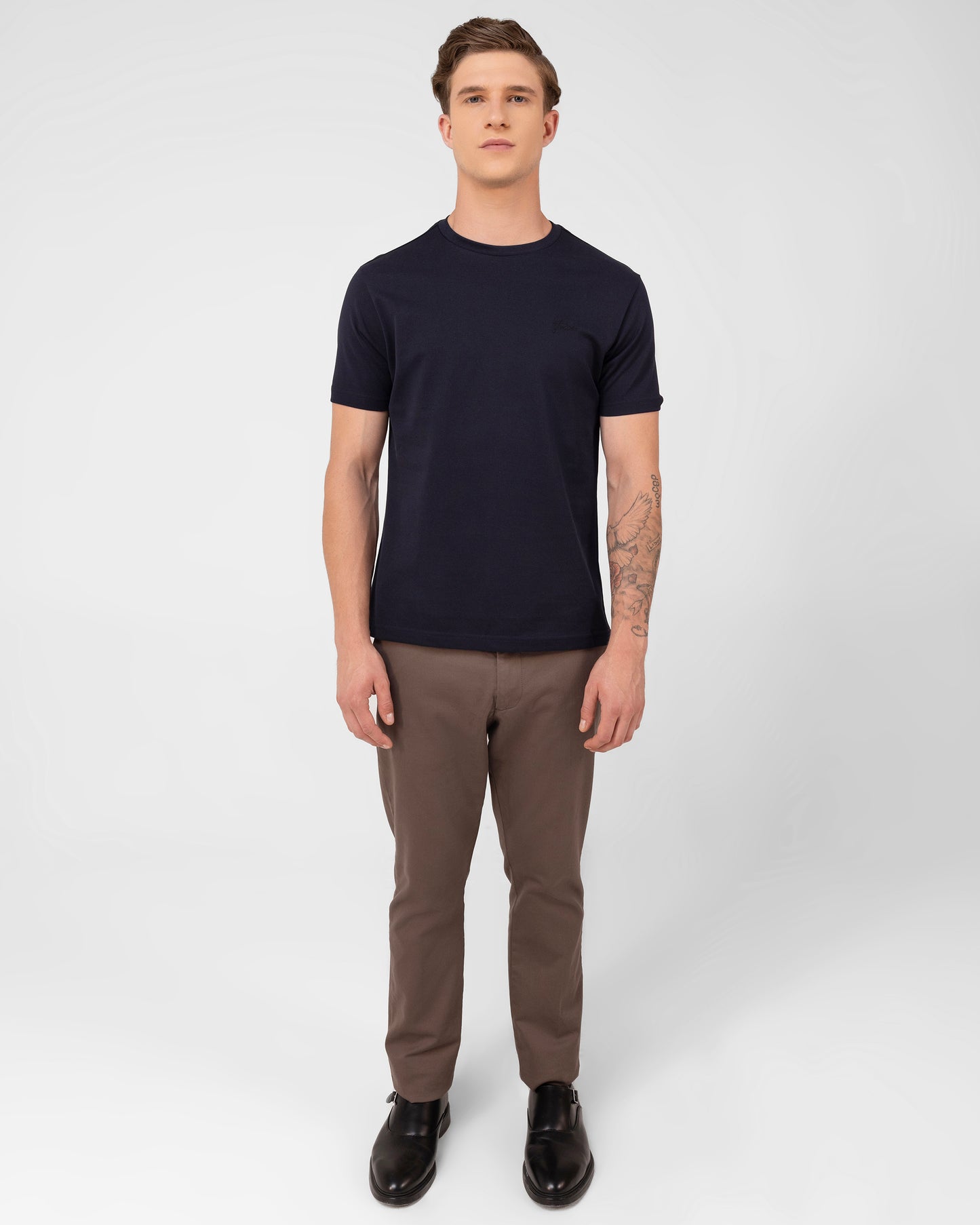 Navy Round Neck T-shirt Mercerised Cotton Pique