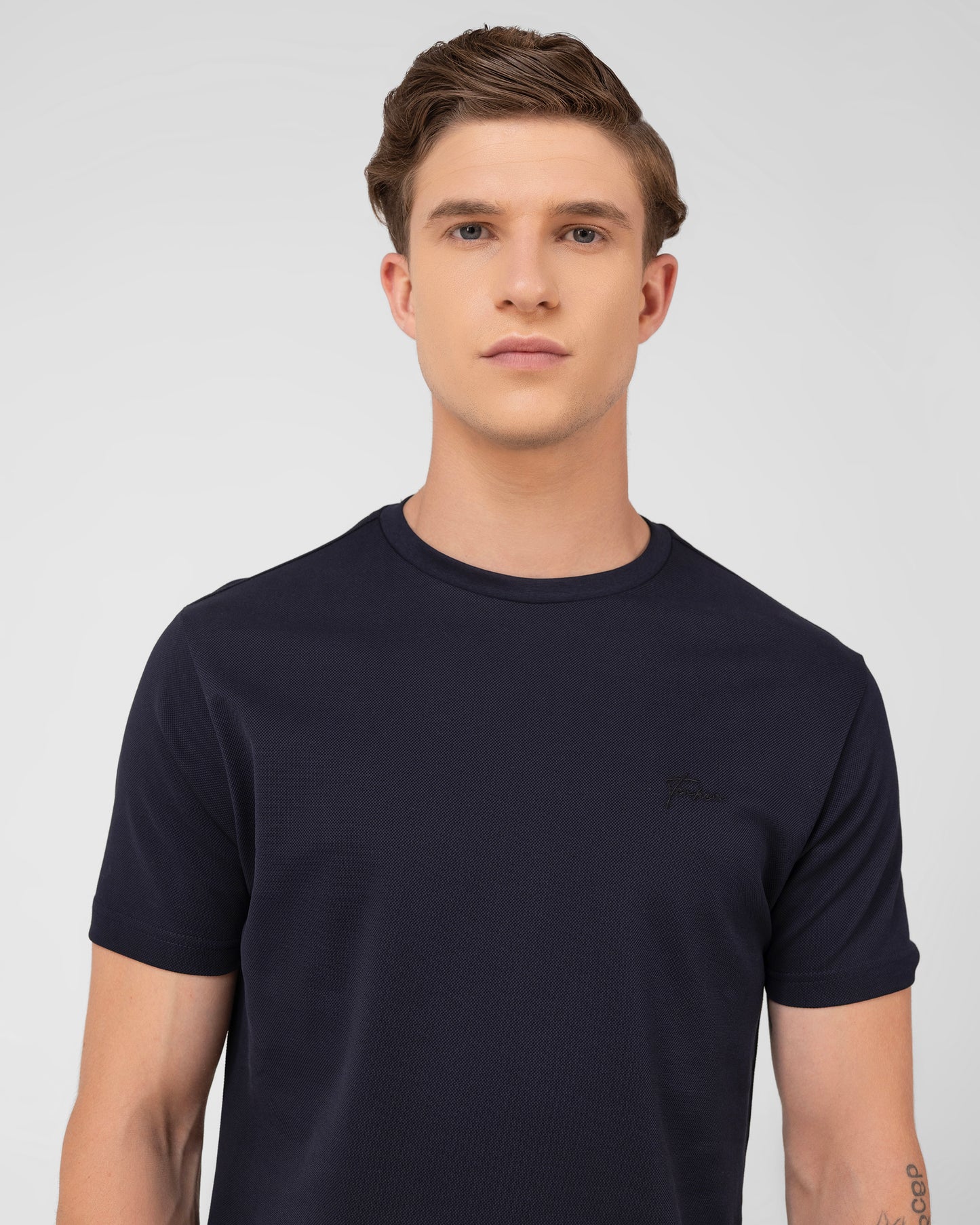 Navy Round Neck T-shirt Mercerised Cotton Pique