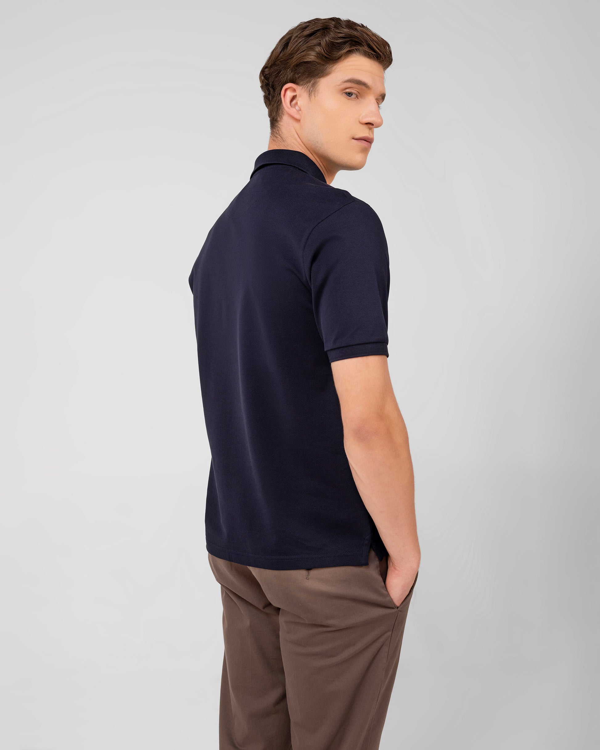Luxury navy polo shirt for men in mercerised cotton pique with structured regular fit – TENHEM
