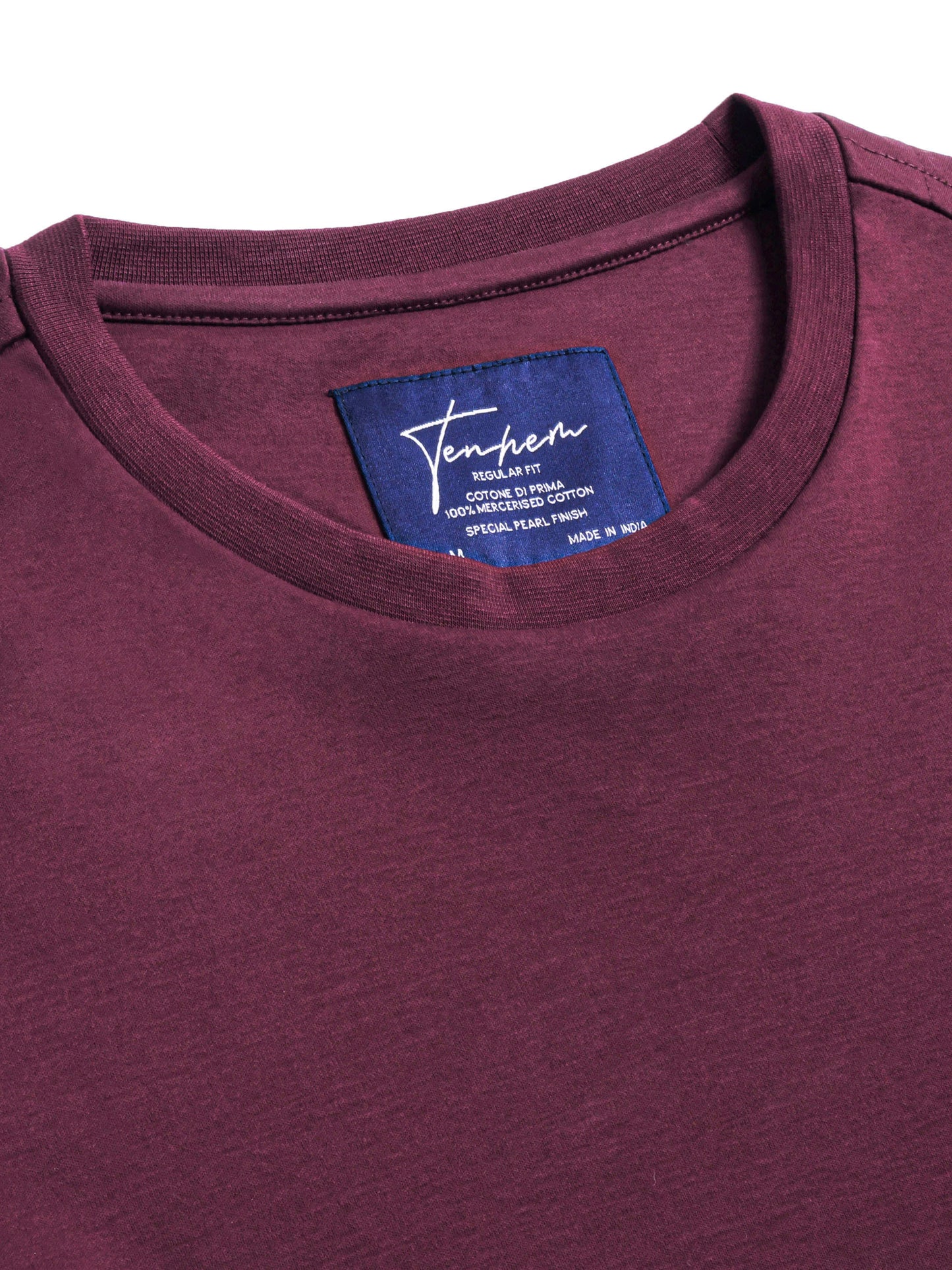 Wine Round Neck T-shirt in Mercerised Cotton Interlock