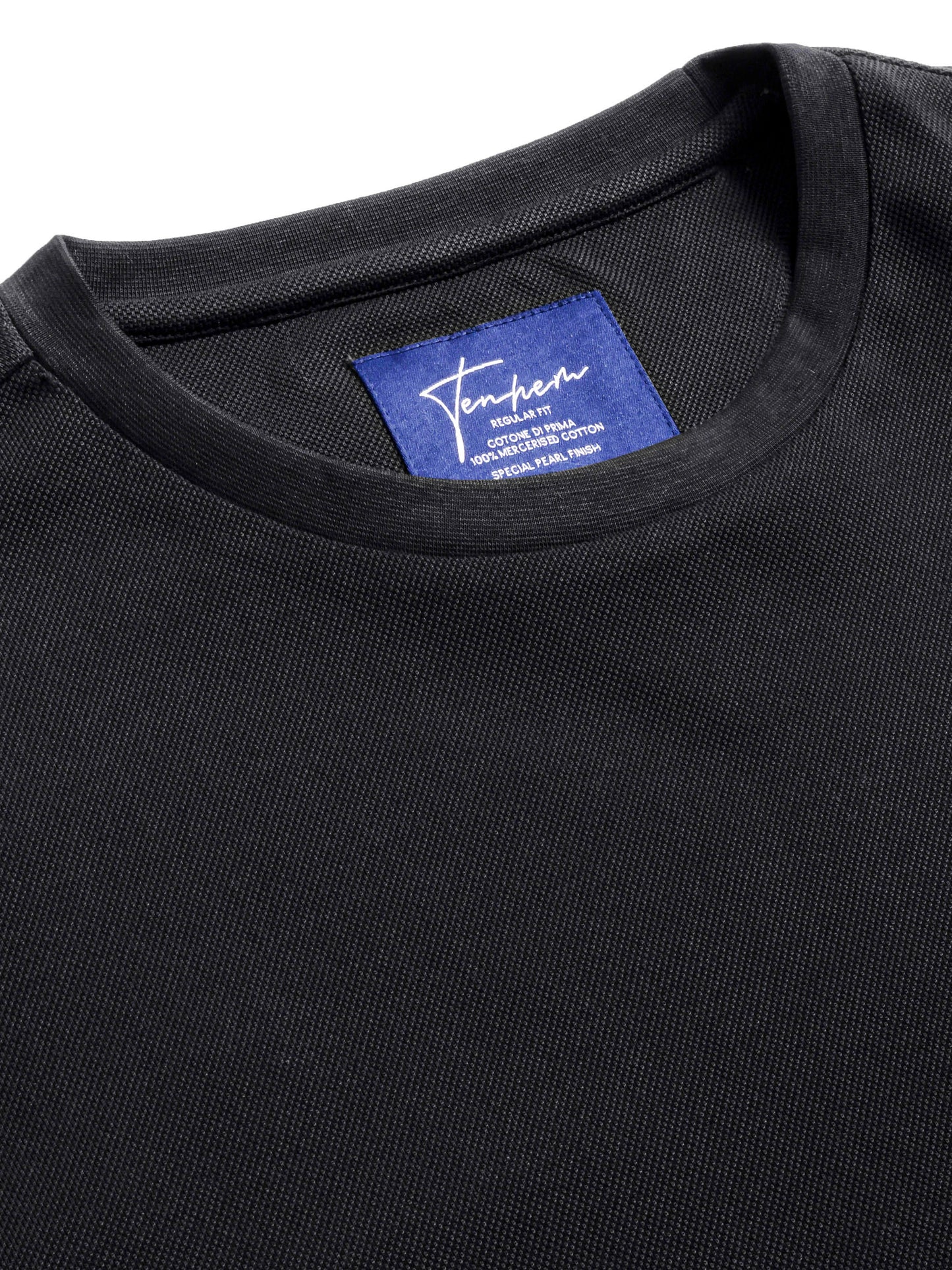 Black Round Neck T-shirt Mercerised Cotton Pique