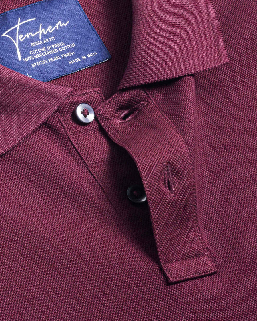 Berry Burgundy Mercerised Premium Cotton Piqué Men's Regular Fit Polo T-Shirt with Classic Placket
