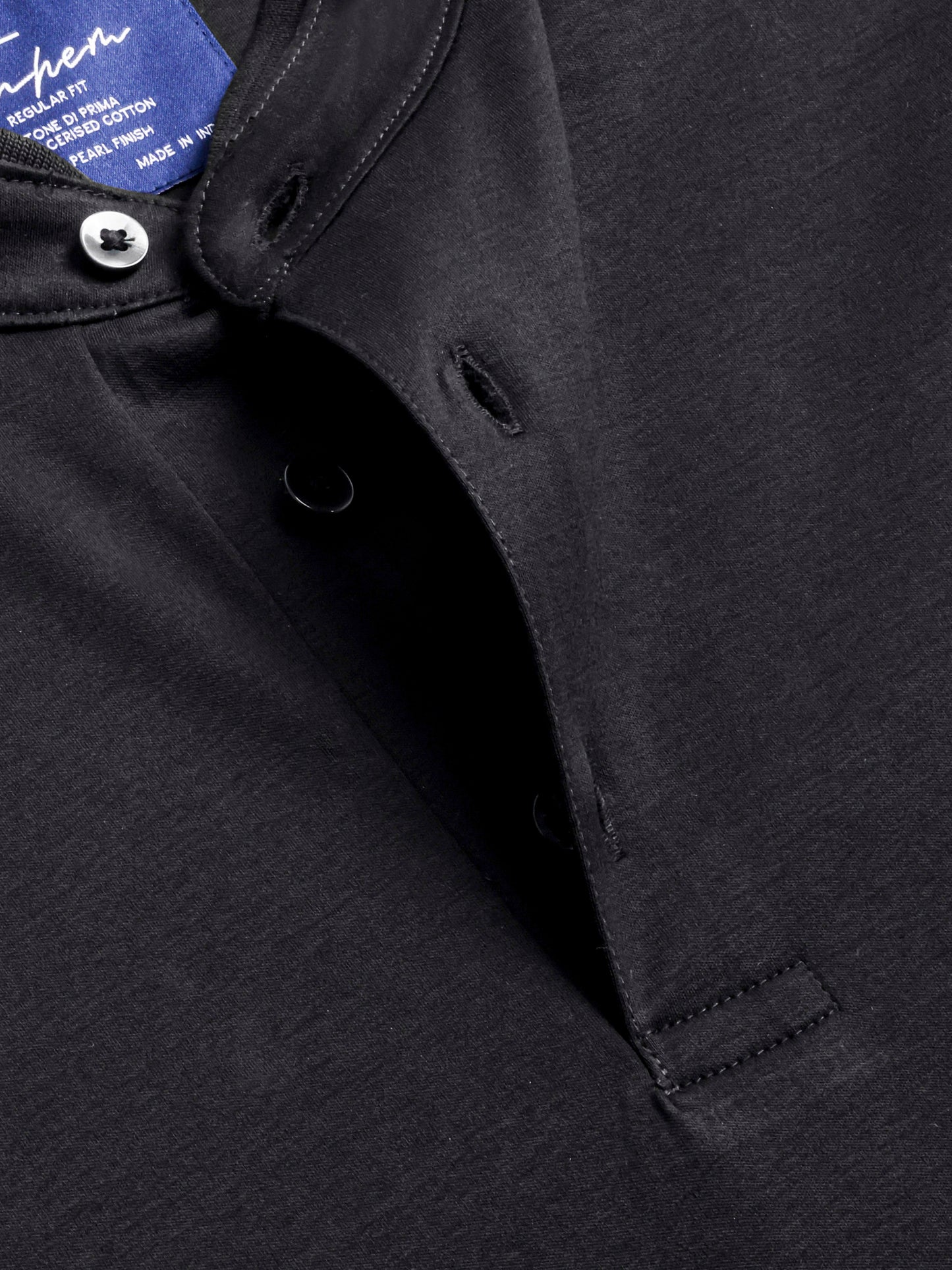 Black Polo Standup Collar Mercerised Interlock