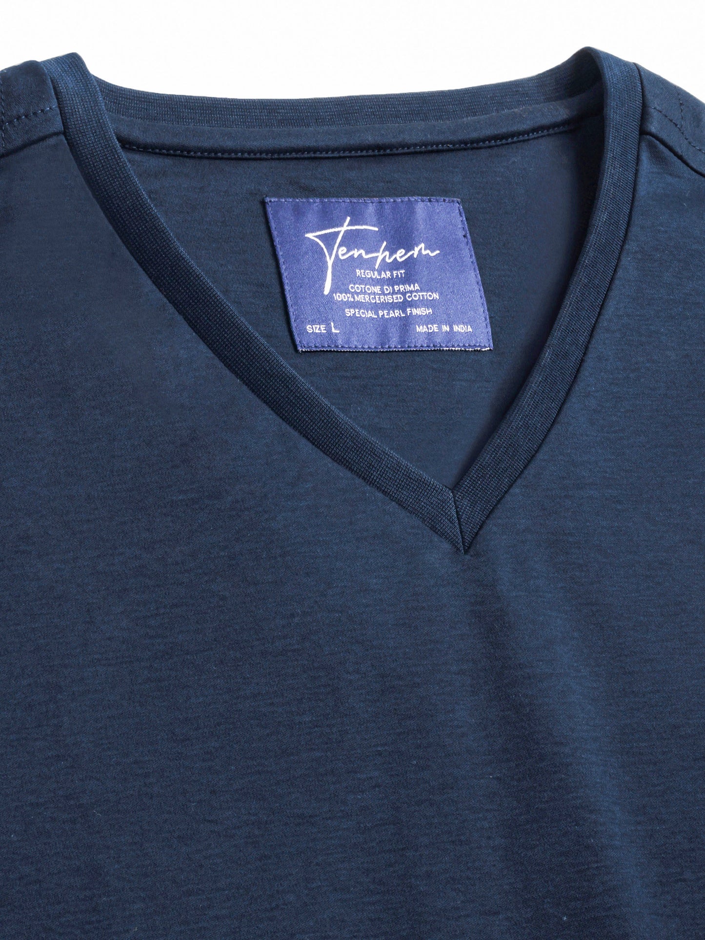 Luxury Navy Blue V-Neck T-shirt Mercerised Cotton Interlock